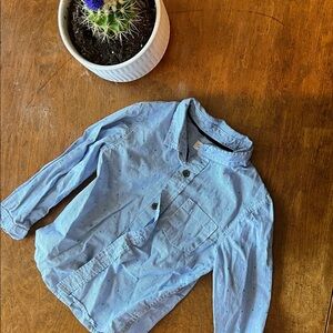 Cat & Jack Sky Blue Stripe with Multicolor dots button down shirt